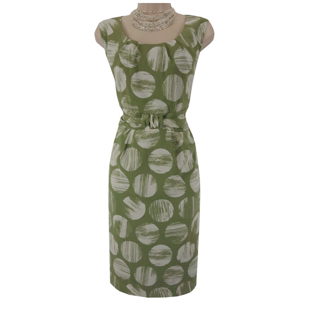 George Green Polka Dot‎ Sage Circle Print Sheath Dress Size 14 Office Summer